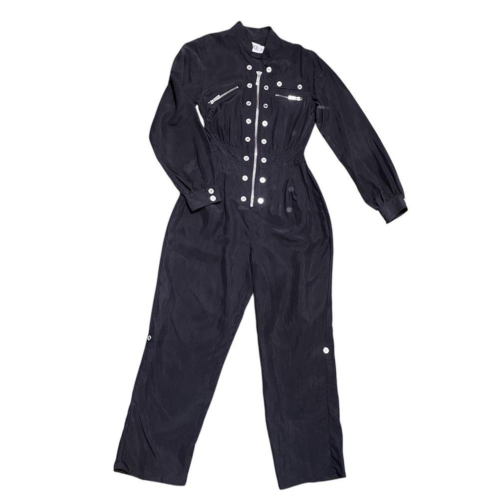 Alice By Temperley 100% Silk Jumpsuit Roll Up Leg Size 4 Black Quiet Luxury Rock